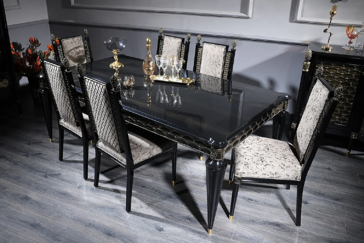 Luxury Baroque Dining Table Black / Gold - Handcrafted Solid Wood Dining Room Table - Baroque Dining Room Furniture - Noble & Magnificent