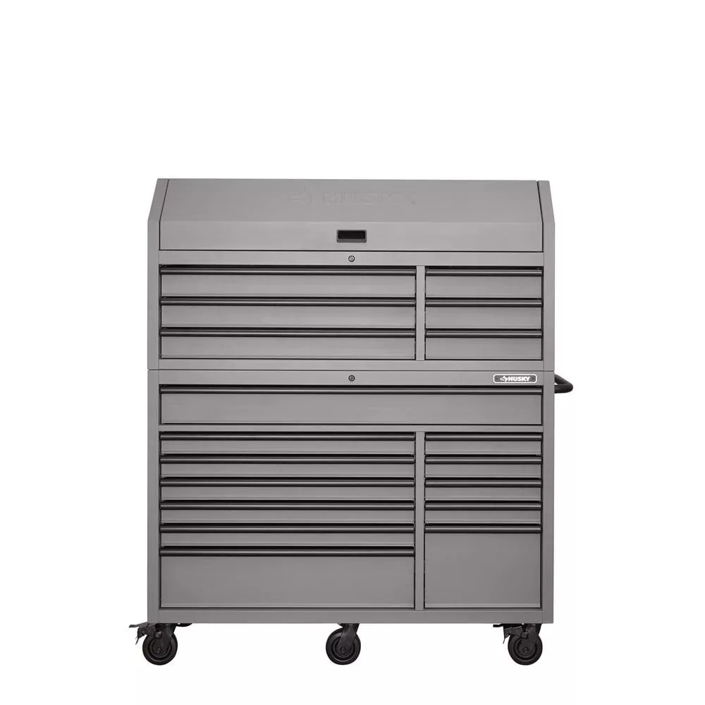 Oh Gott, 56. W 18-DRAWER COMBINATION TOOL CHEST UND CABINET SET, MATTE GRAY
