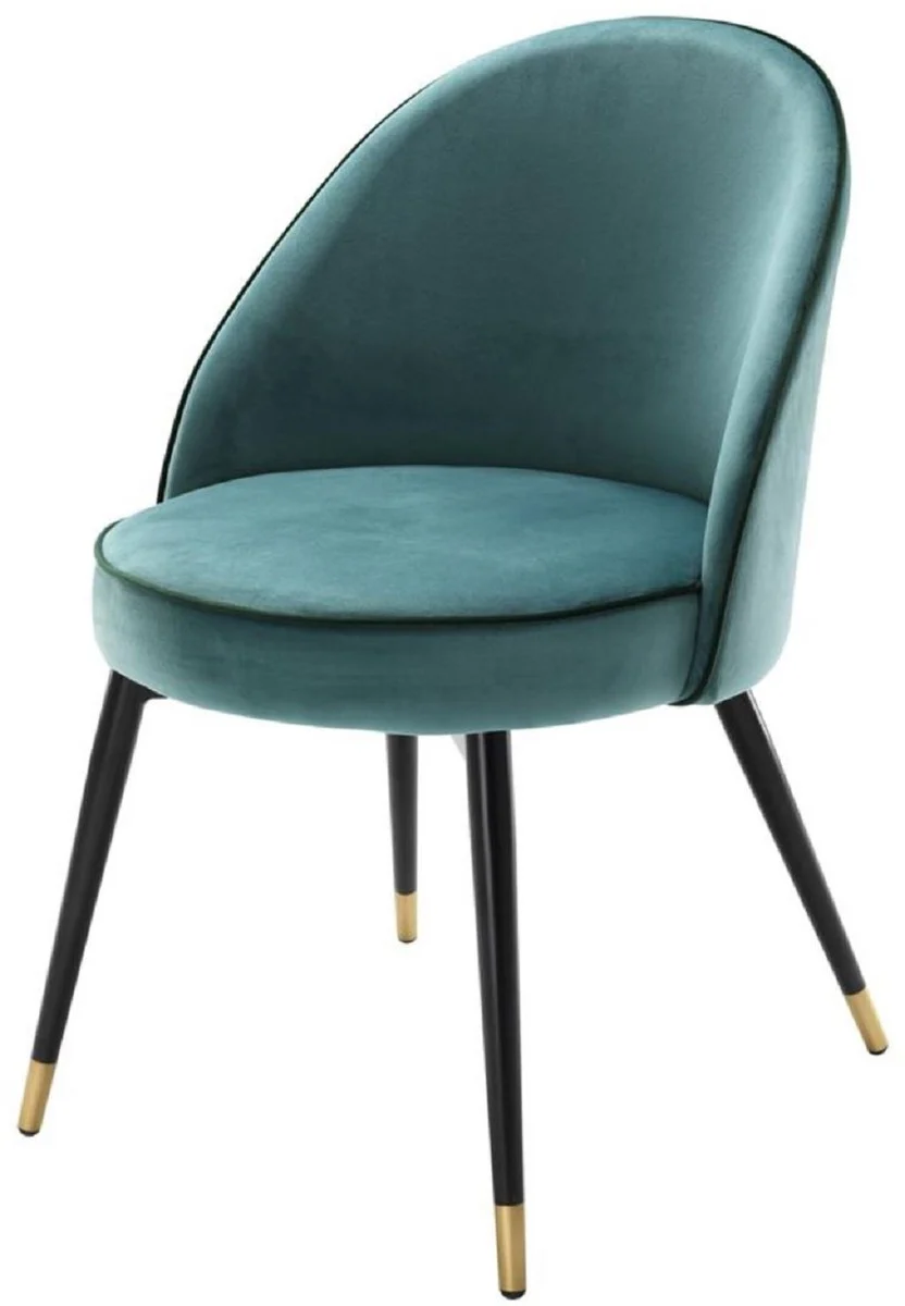 Luxury dining room chair set turquoise / black / brass 55 x 64 x H. 83 cm - Dining room furniture - Luxury collection