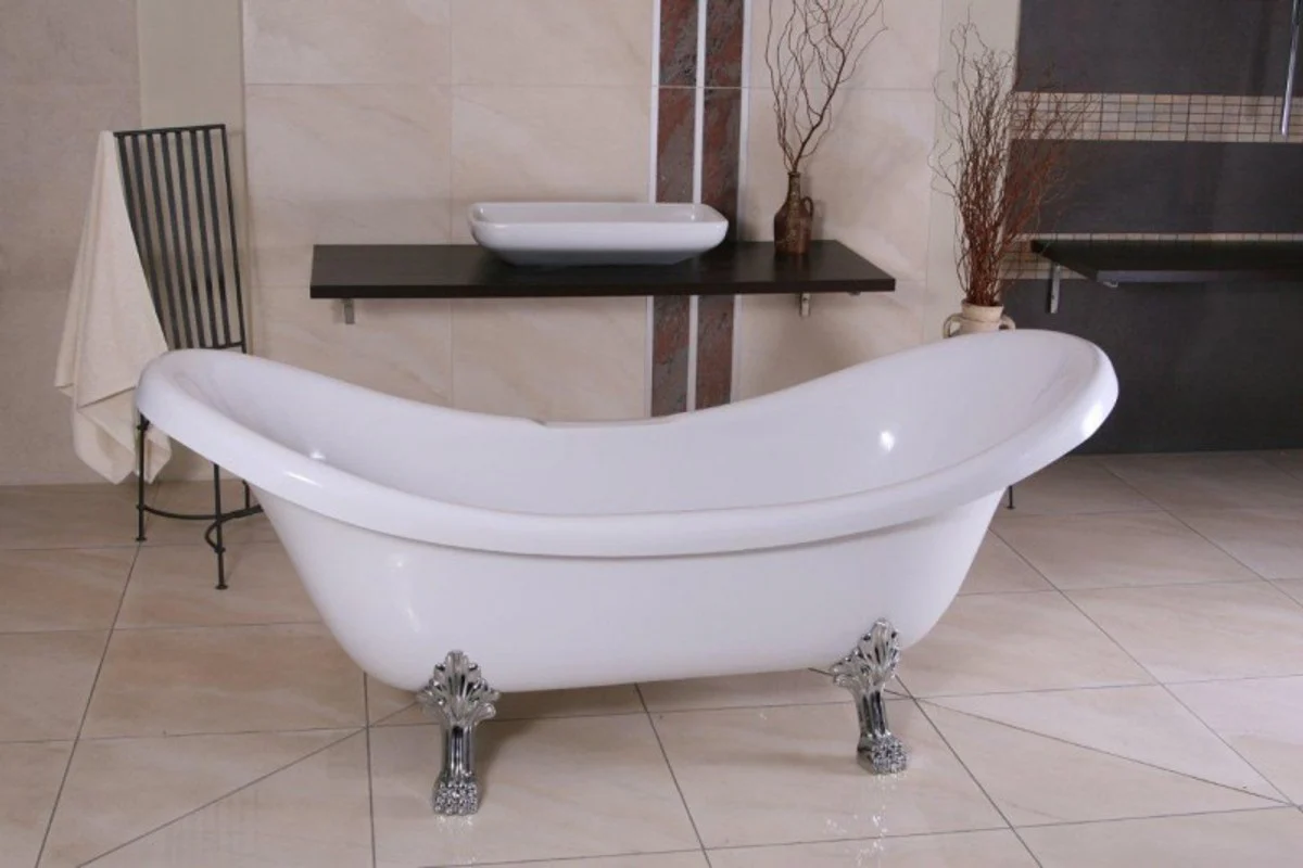Freestanding Luxury Bathtub Art Nouveau Venice White/Silver - Baroque Bathroom - Retro Bathtub Antique Style - Bathtub Freestanding