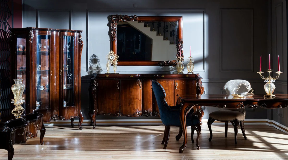 Luxury baroque mirror dark brown / gold - elegant solid wood wall mirror in baroque style - baroque furniture