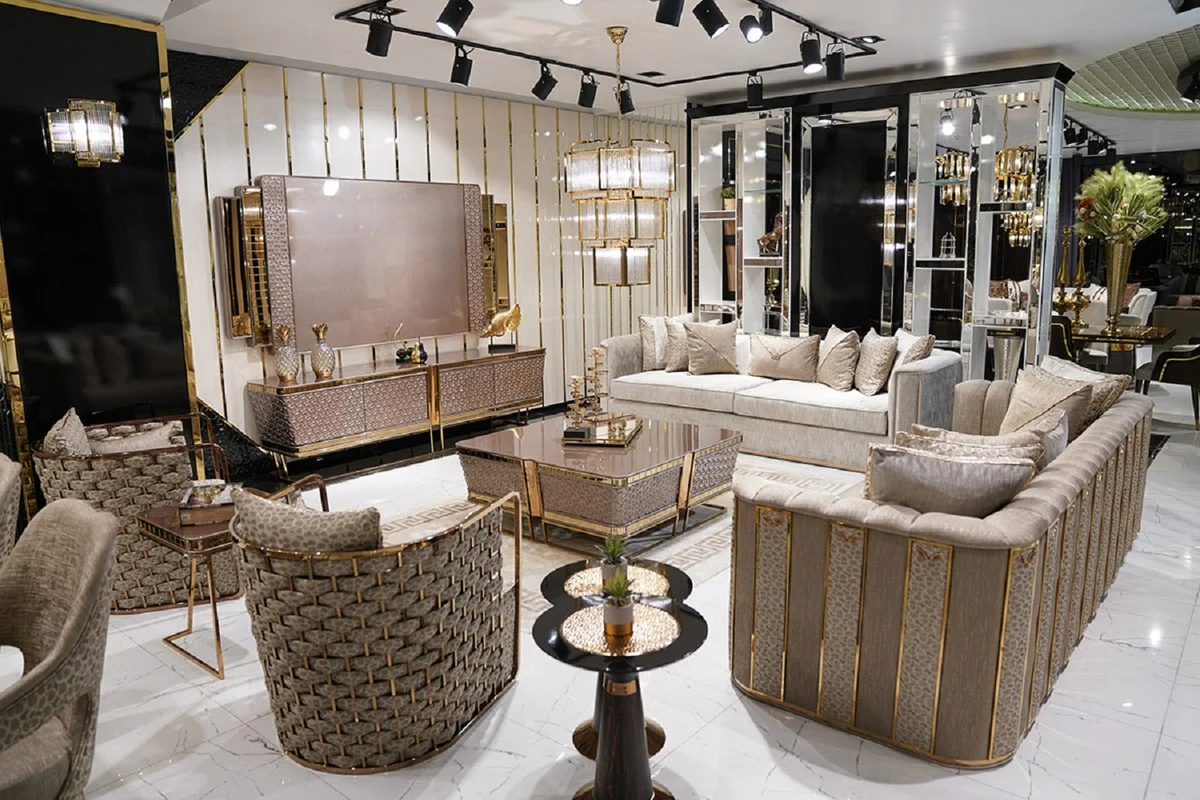 Luxury coffee table gray / gold - solid wood living room table - living room furniture - luxury furniture - luxury collection