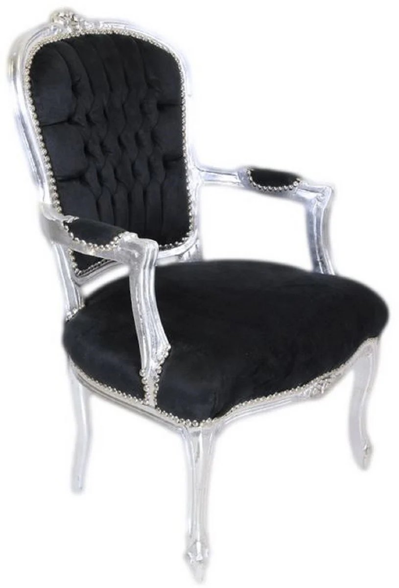 Baroque Salon Chair Black / Silver - Handmade antique style chair with elegant velvet fabric - Furniture in Baroque style - Baroque furniture - Baroque furnishings