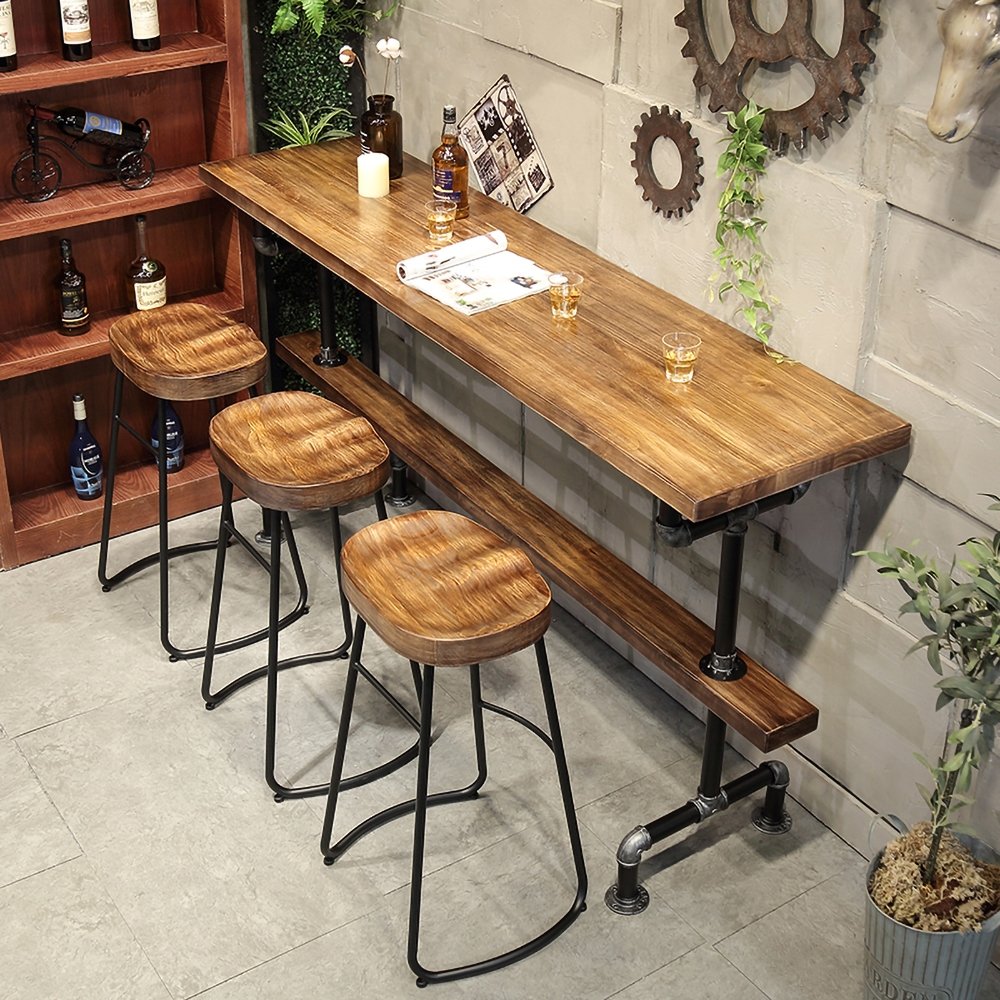Clearance Sale-Retro Rectangular Bar Table Natural Industrial Pub Table Chairs Set