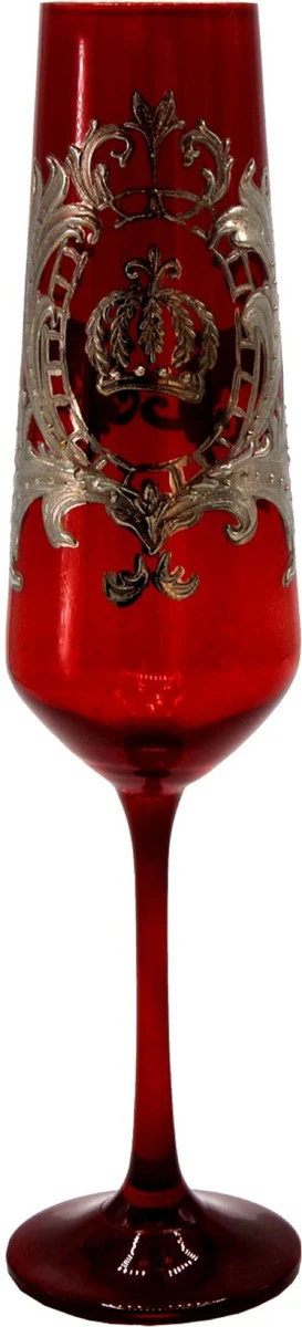 Pompöös by Luxury Champagne Glass Set Bordeaux Red / Silver Ø 6 x H. 25 cm - Champagne glasses with elegant platinum coating - Pompöös glasses designed by Harald Glööckler