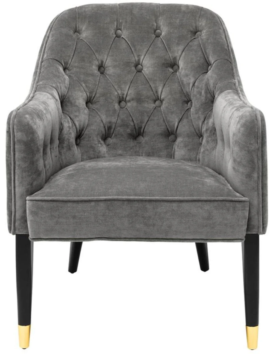 Luxury armchair gray / black / gold 65 x 80 x H. 88 cm - Chesterfield Furniture