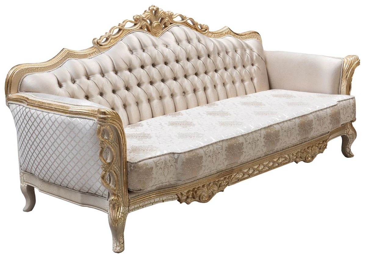 Luxury Baroque Living Room Sofa White / Antique Gold 230 cm - Baroque Living Room Furniture