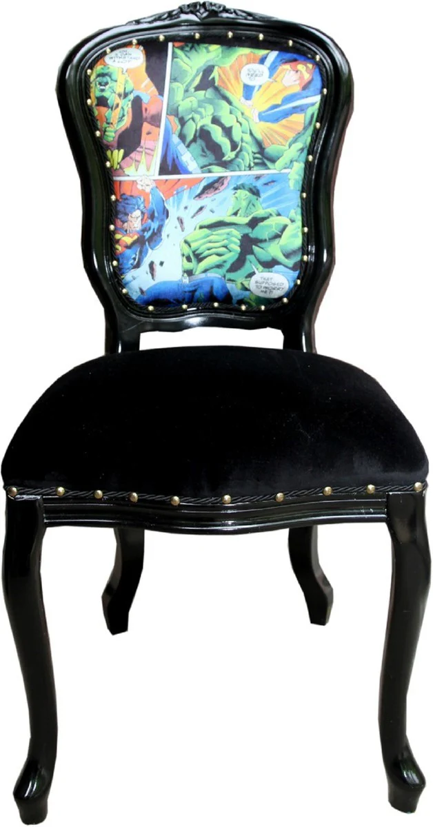 Luxury Baroque Dining Room Set Comic Multicolored / Black 55 x 54 x H. 103 cm - 4 handmade dining room chairs - Designer chairs - Baroque dining room furniture