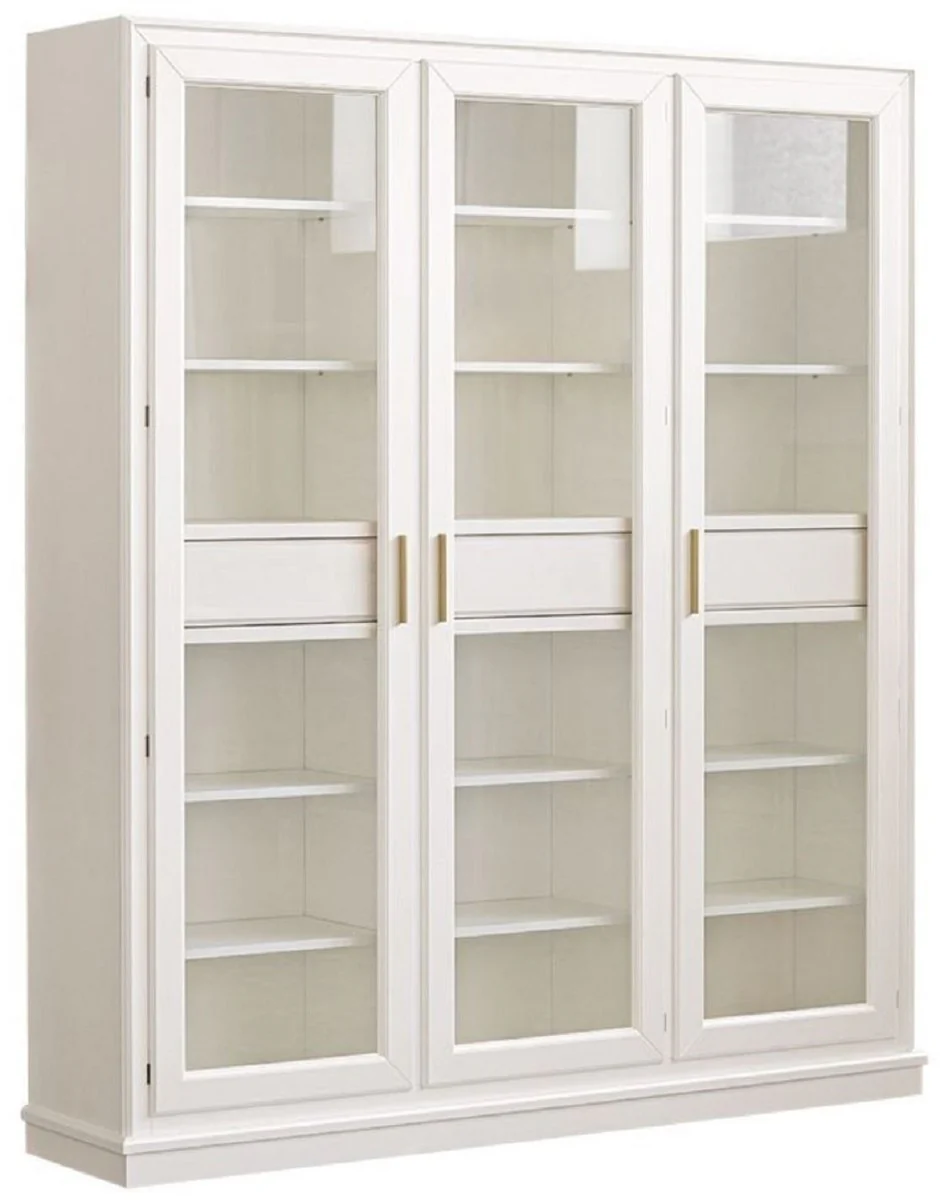 Luxury bookcase with 3 doors and LED lighting white 200 x 45 x H. 230 cm - solid wood cabinet - living room cabinet - shelf cabinet - office cabinet - luxury furniture - luxury furnishings
