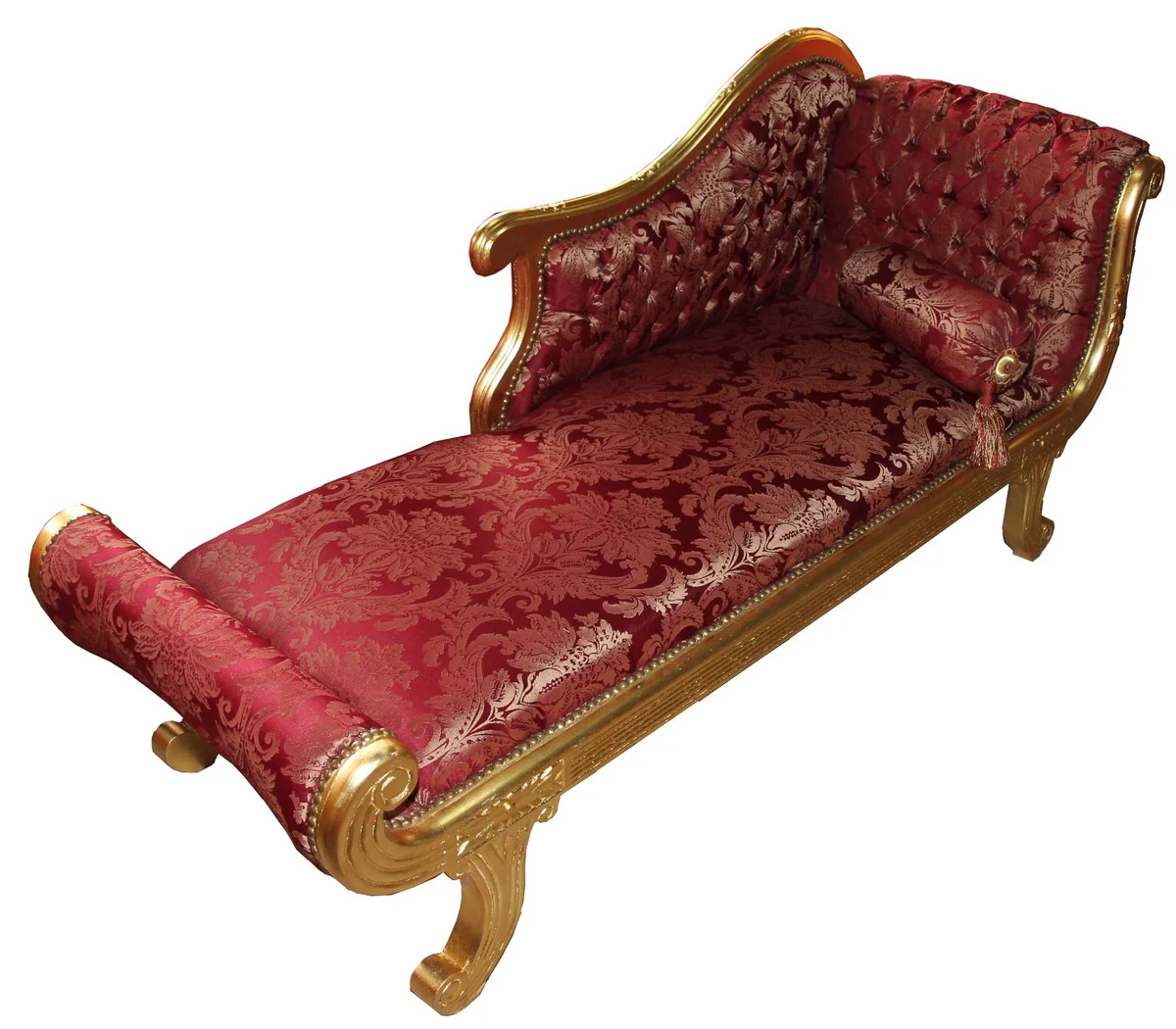 Baroque Chaise Longue Model XXL Bordeaux Red Pattern / Gold Antique Style - Recamiere Living Room Furniture