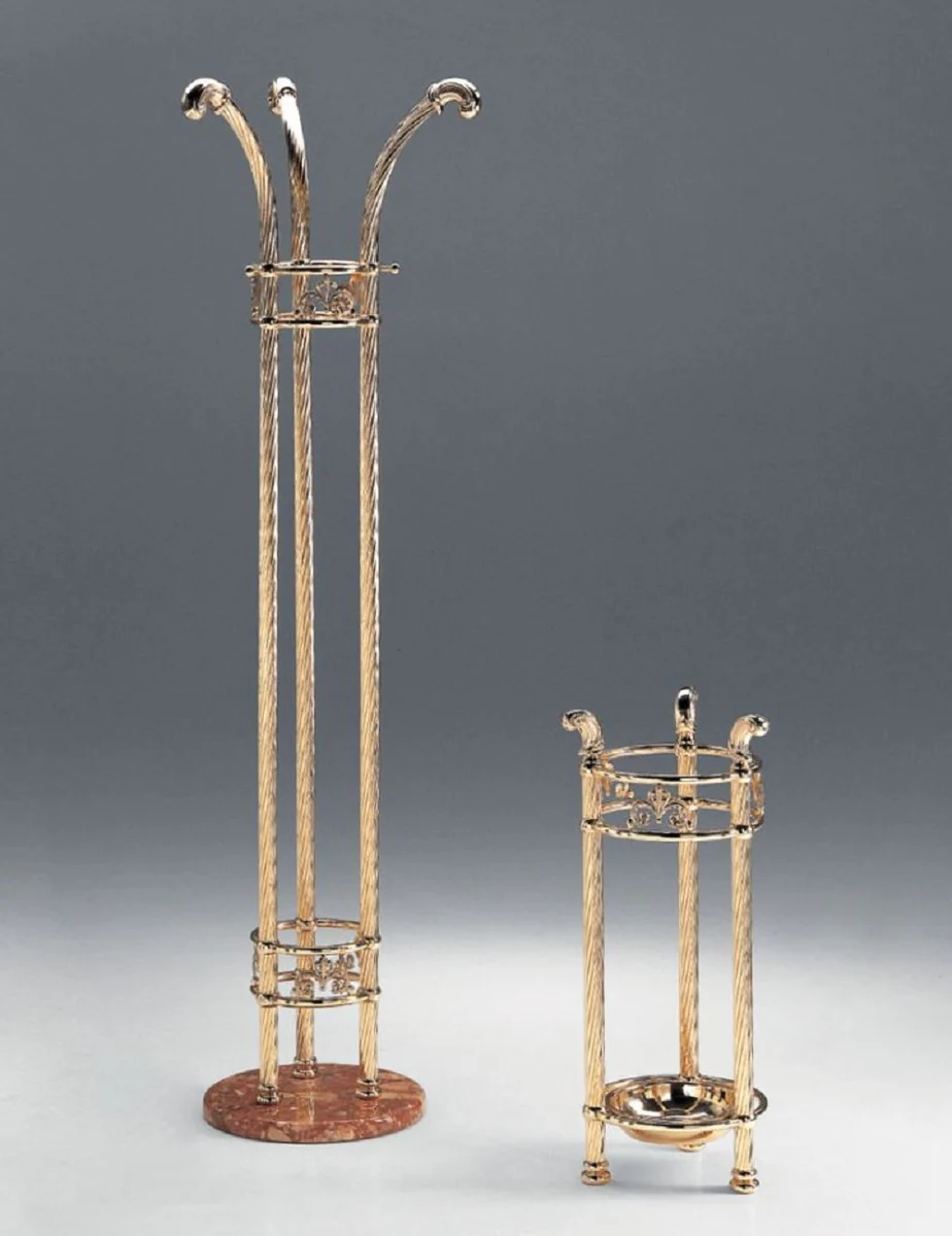 Luxury coat stand brass / brown Ø 46 x H. 163 cm - Brass clothes stand with marble base - Luxury furniture - Cloakroom furniture - Hotel furniture - Luxury quality - Made in Italy