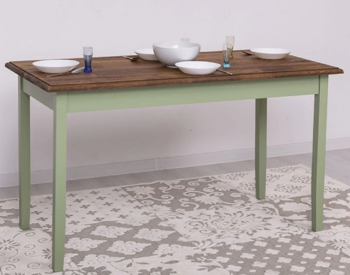 Country house style dining table dark brown / green 140 x 70 x H. 78 cm - solid wood kitchen table - country house style dining room furniture