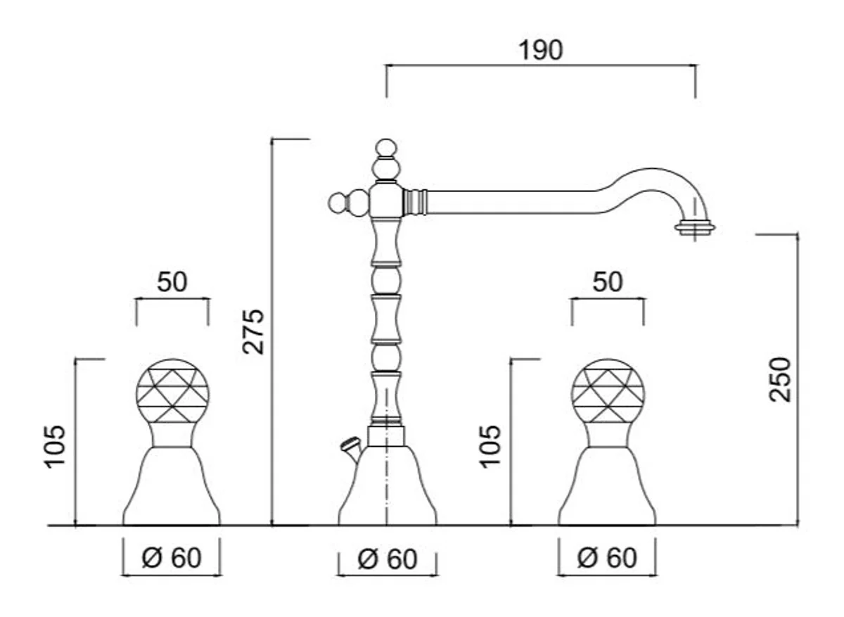 Luxury washbasin fitting / three-hole mixer with Swarovski crystal glass silver H. 27.5 cm - luxury quality