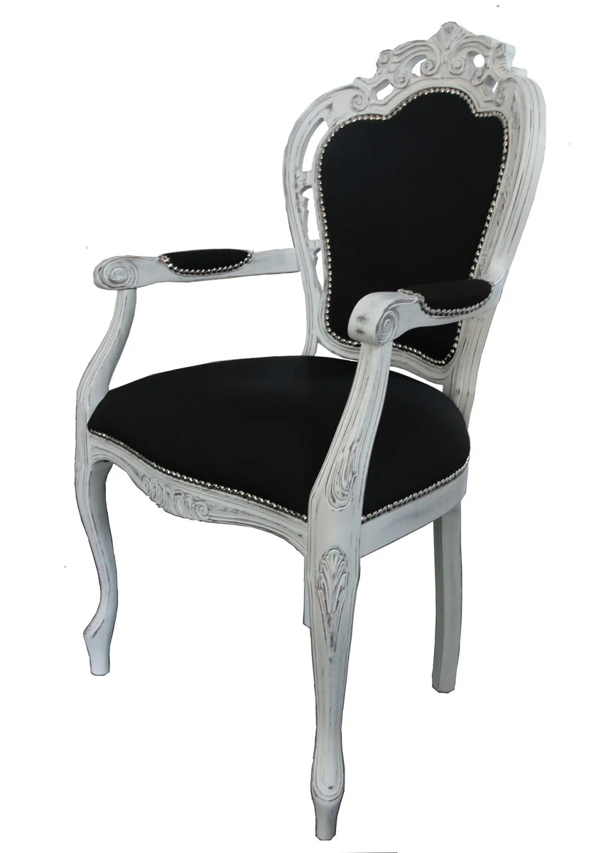 Baroque dining room chair with armrest black / vintage white - designer chair - luxury quality