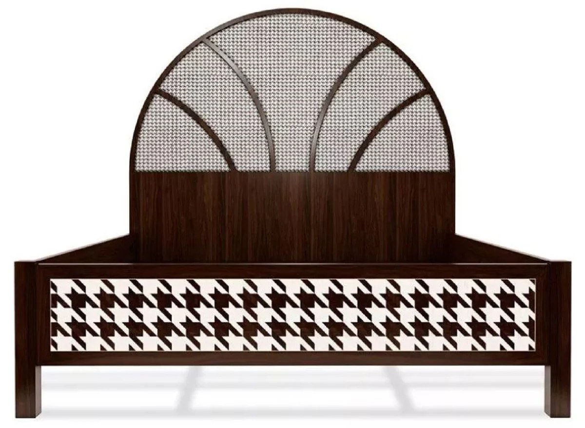 Luxury Art Deco double bed dark brown / white 214 x 191 x H. 180 cm - Solid wood bed - Bedroom furniture - Hotel furniture - Art Deco furniture - Luxury furniture