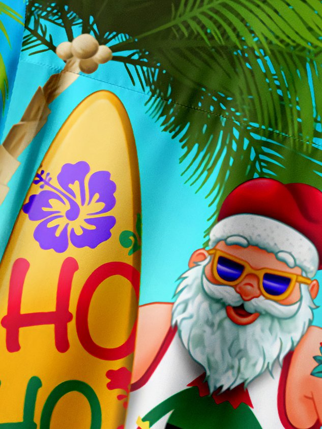 Santa Claus Chest Pocket Short Sleeve Hawaiian Shirt