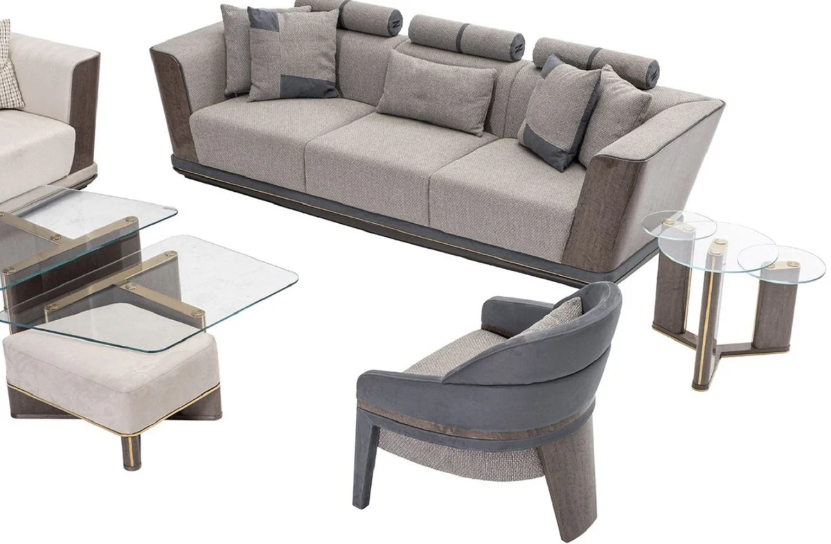 Luxury sofa gray / blue / gold 280 x 98 x H. 85 cm - living room sofa - hotel sofa - living room furniture - living room furniture - hotel furniture - luxury furniture - luxury furniture