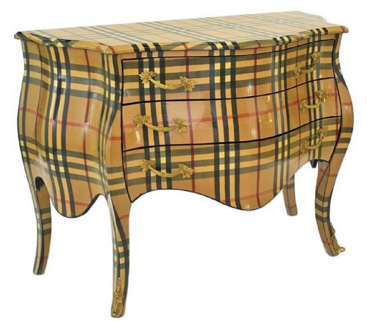 Baroque chest of drawers with 3 drawers beige / multicolor stripes - handmade baroque furniture