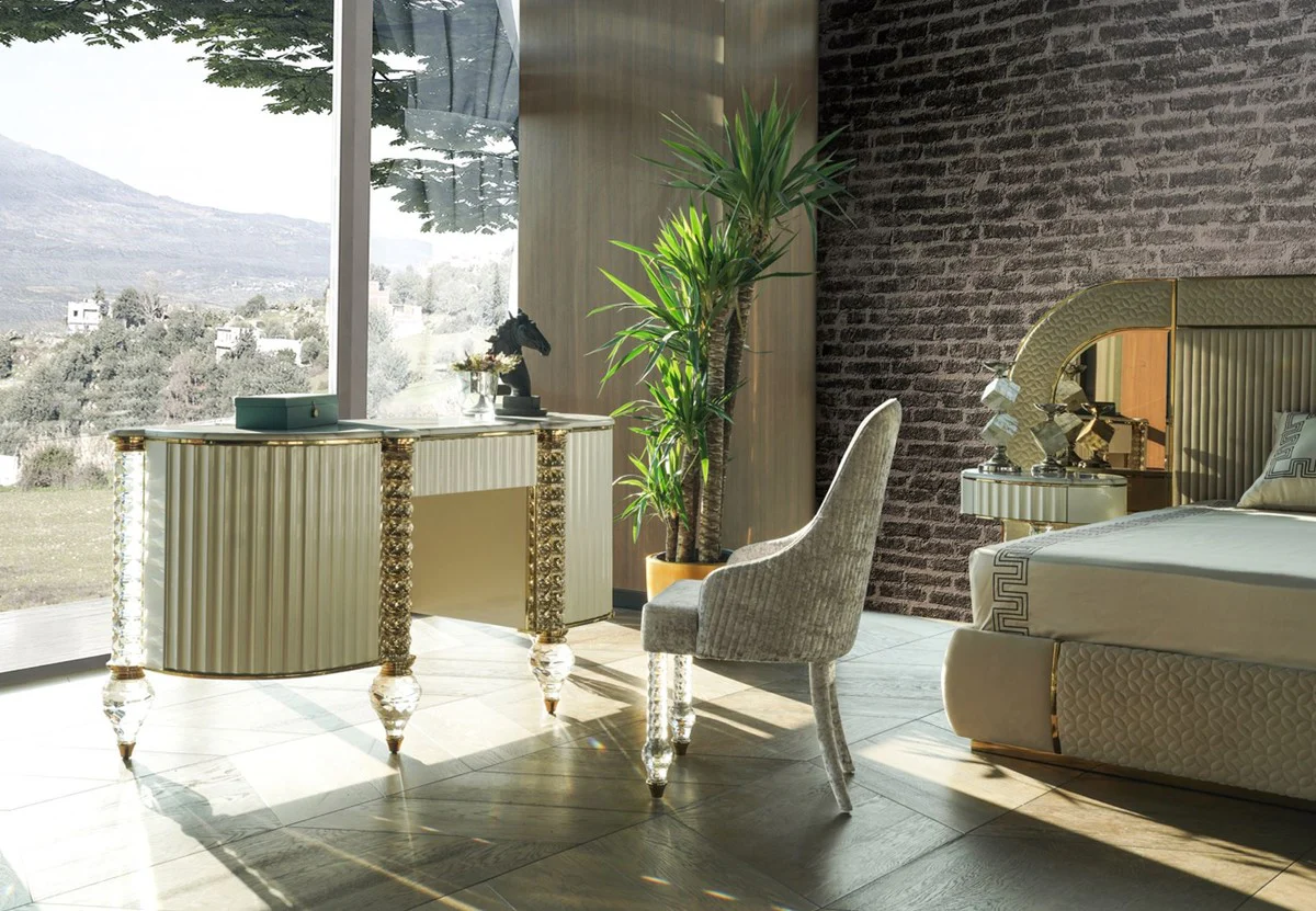 Luxury Art Deco dressing table white / gold 188 cm - Luxury Art Deco bedroom furniture