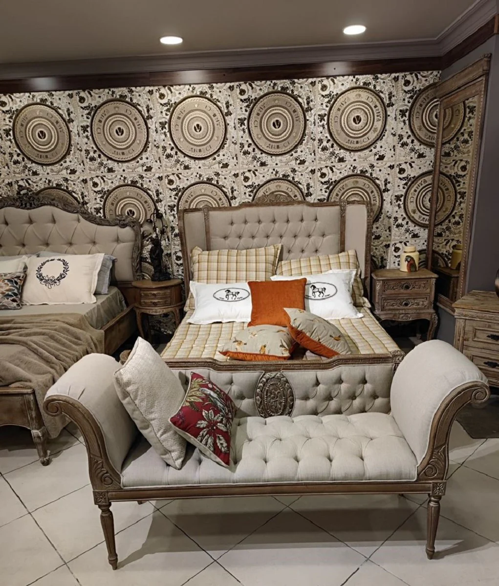 Pompöös by Luxus Barock Chesterfield Sitzbank Provence Grau / Braun 170 cm - Designed by Harald Glööckler