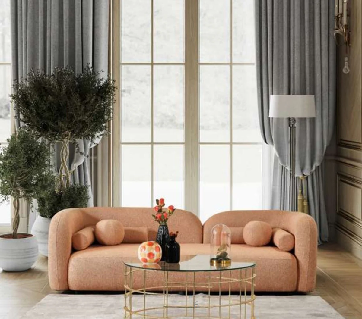 Luxury sofa orange 240 x 90 x H. 75 cm - living room sofa - hotel sofa - living room furniture - hotel furniture - luxury furniture - luxury furnishings - living room furnishings