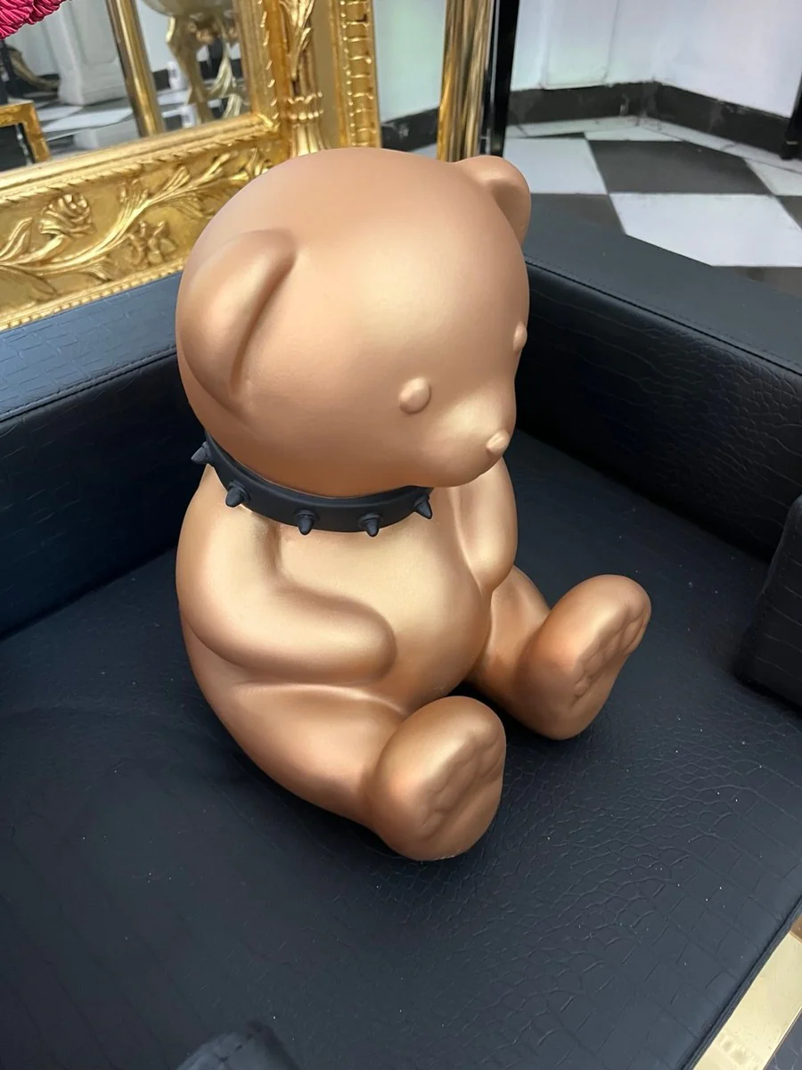 Decorative figure teddy bear gold 31 cm – sculpture with black collar **EB**