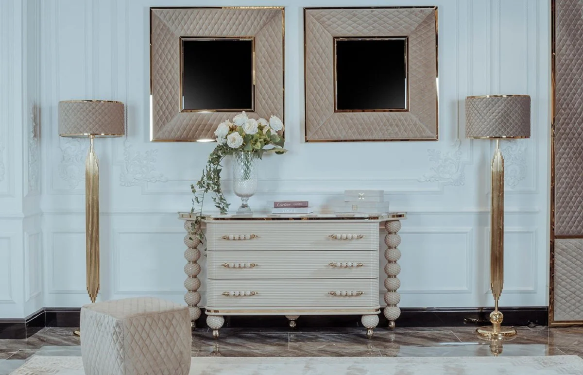 Luxury Art Deco chest of drawers gray / white / gold 170 x 50 x H. 89 cm - Magnificent chest of drawers with 3 drawers and artificial marble top - Art Deco bedroom & hotel furniture - Luxury collection