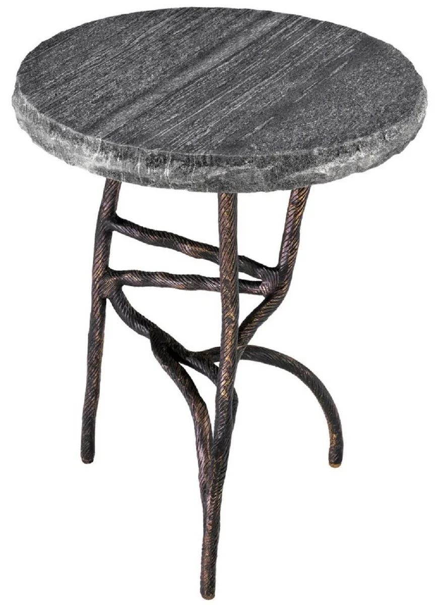 Luxury side table vintage brass / black Ø 45.5 x H. 58 cm - Round brass table with marble top - Living room furniture - Luxury furniture - Living room furnishings - Luxury quality