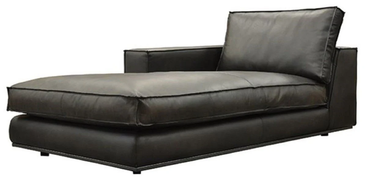 Luxury genuine leather chaise longue right side black 186 cm