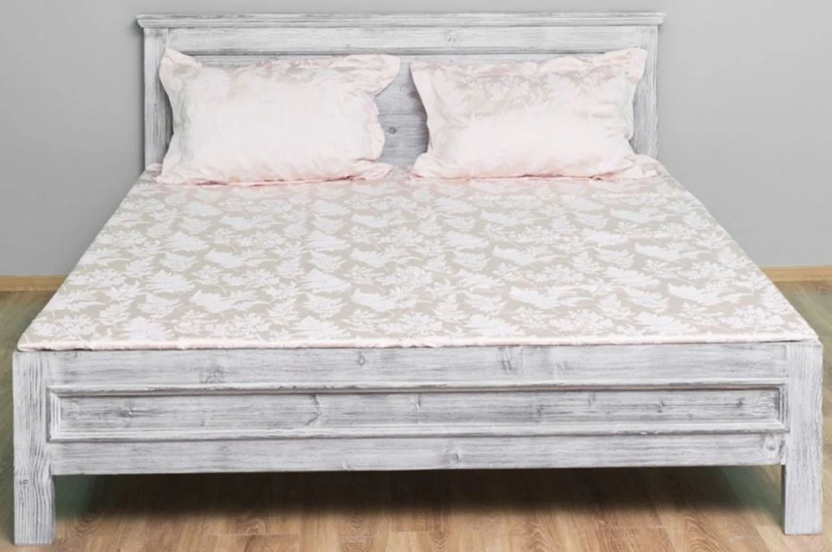 Country house style solid wood bed antique gray 160 x 200 x H. 93 cm - solid wood double bed - country house style bedroom furniture