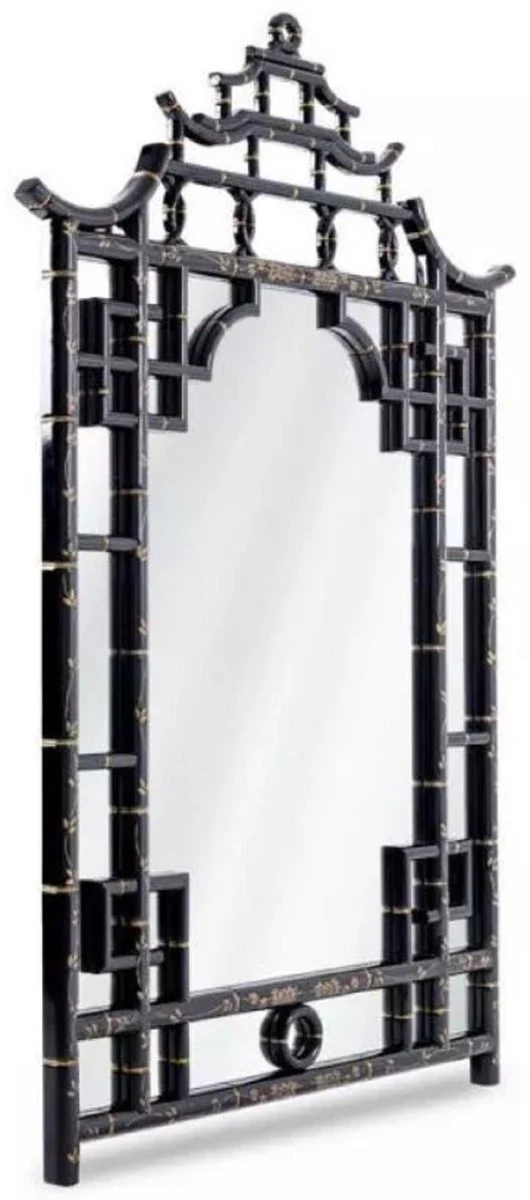 Luxury mirror black / gold 110 x 5 x H. 170 cm - Magnificent Asian mahogany wall mirror - Luxury furniture in Asian style - Luxury collection