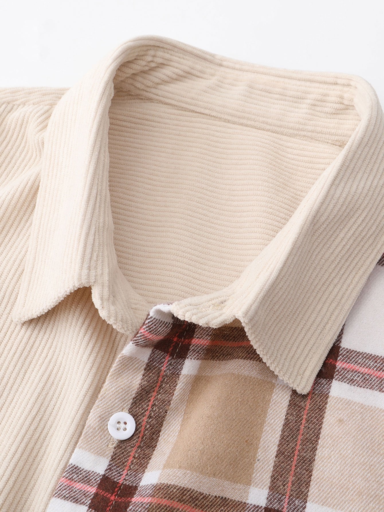Corduroy Plaid Panel Shirt