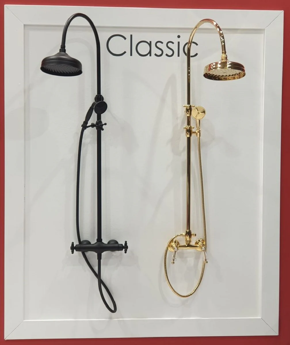 Luxury bathroom shower set with Swarovski crystal glass gold H. 111-138.5 cm - Shower set with overhead shower and hand shower - Bathroom accessories - Luxury quality - Made in Italy