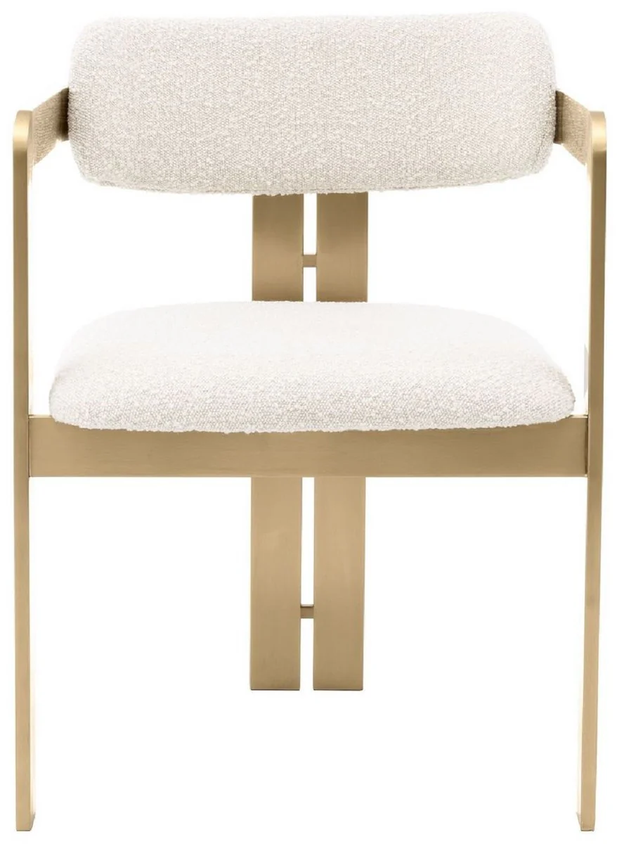 Luxury dining room chair cream / brass 57.5 x 58 x H. 79 cm - Elegant kitchen chair with armrests - Luxury dining room furniture
