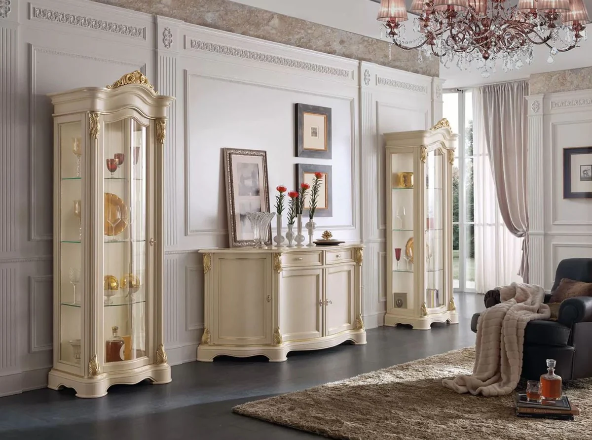 Luxury Baroque display cabinet cream / gold - Handcrafted solid wood display cabinet with door - Magnificent Baroque furniture - Luxury quality - Made in Italy