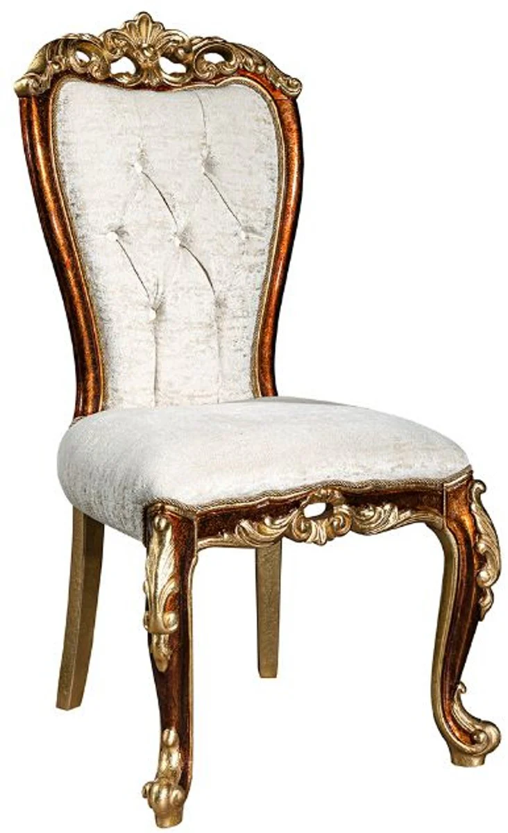 Luxury baroque dining room chair set white / gold / brown / gold 57 x 54 x H. 115 cm - Noble kitchen chairs set of 6 in baroque style - Baroque dining room furniture
