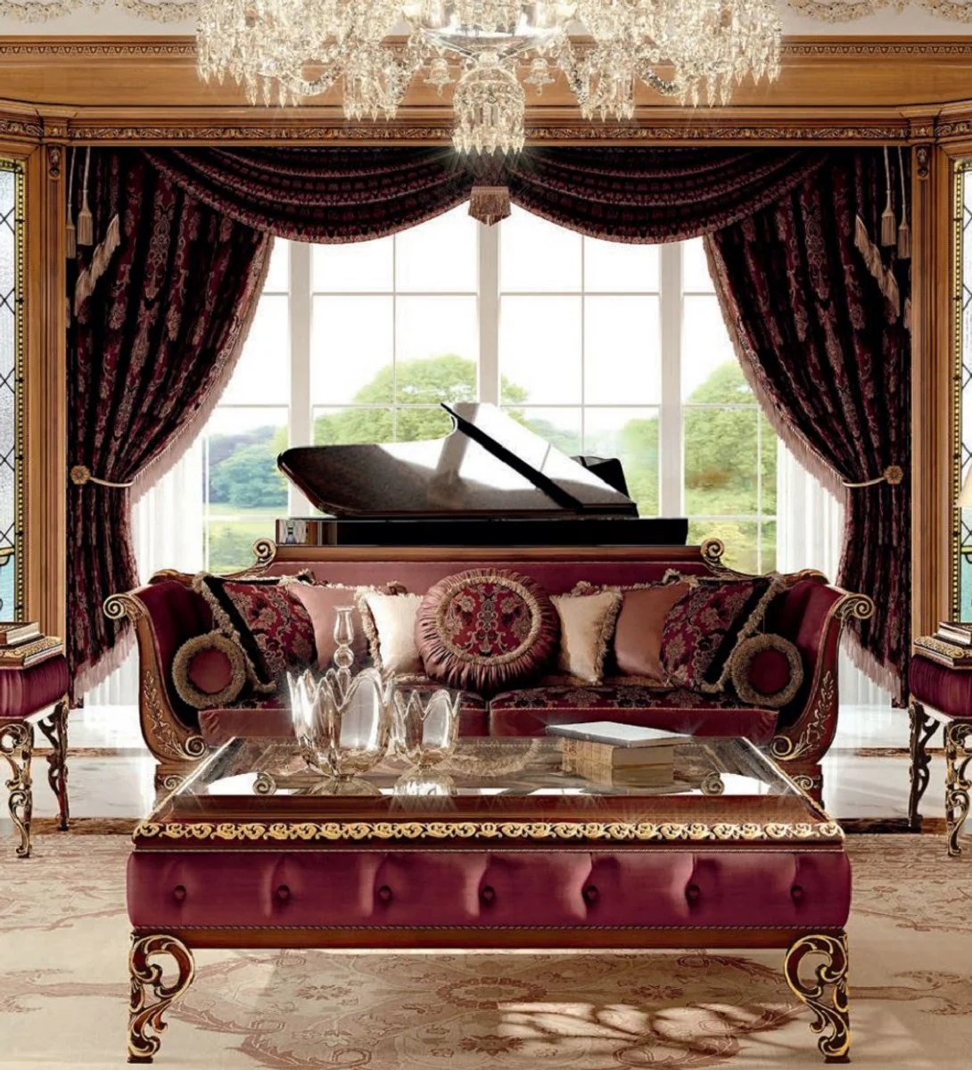 Luxury Baroque Sofa Purple / Brown / Gold - Baroque style living room sofa with elegant pattern - Baroque furniture - Baroque living room & hotel furniture - Luxury quality - Made in Italy