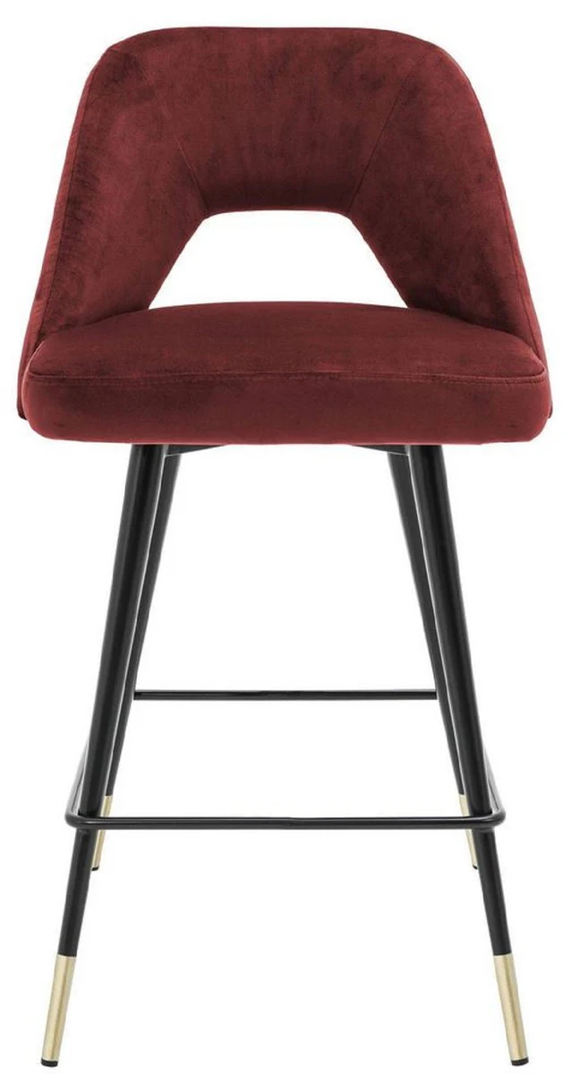 Luxury bar chair Bordeaux red / black / brass 50 x 50 x H. 90 cm - bar stool with backrest