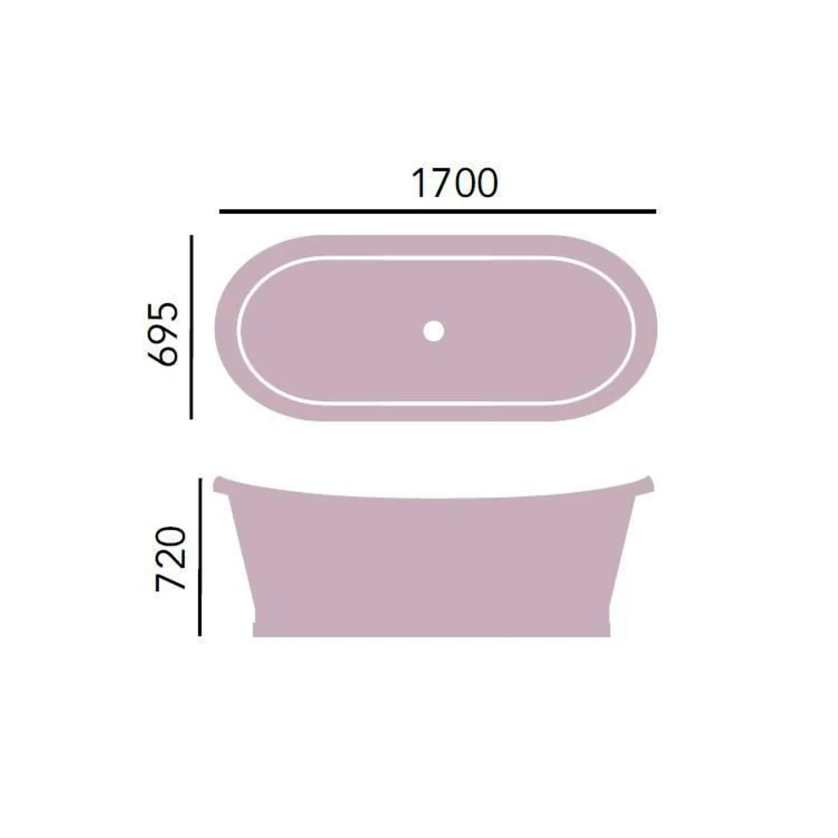 Luxury cast iron bathtub black / white 170 x 68 x H. 69.5 cm - Curved freestanding bathtub - Baroque & Art Nouveau bathroom furniture