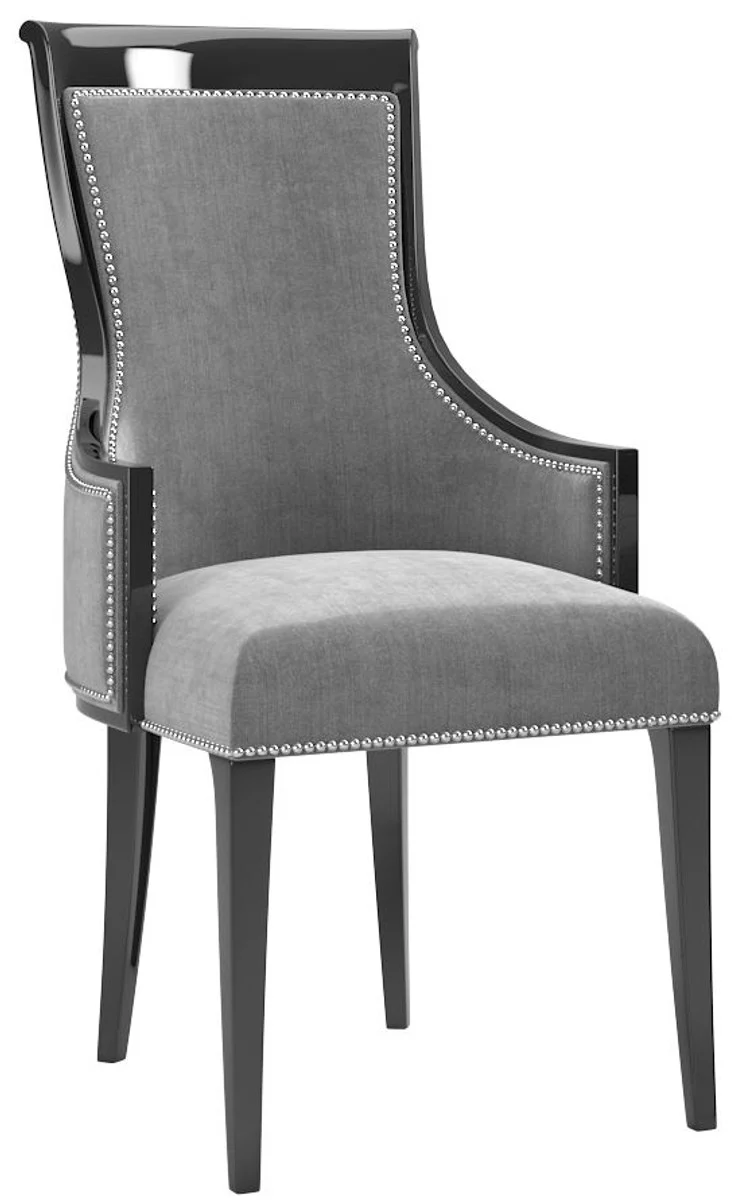 Luxury Art Deco dining room chair set gray / black / silver 50 x 50 x H. 110 cm - Noble kitchen chairs set of 6 - Art Deco dining room furniture