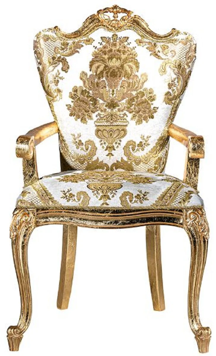 Luxury baroque dining room chair set white / gold - 6 handmade kitchen chairs in baroque style - baroque dining room furniture - noble and magnificent