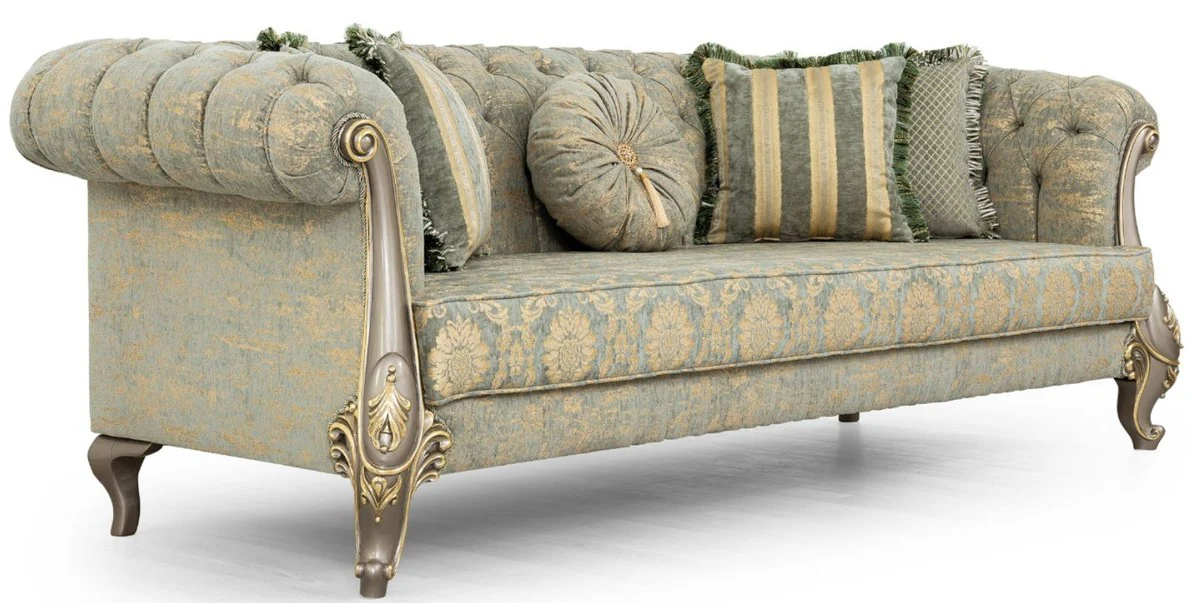 Luxury Baroque Living Room Set Green / Gold / Gray / Gold - 2 Sofas & 2 Armchairs - Living Room Furniture in Baroque Style - Noble & Magnificent