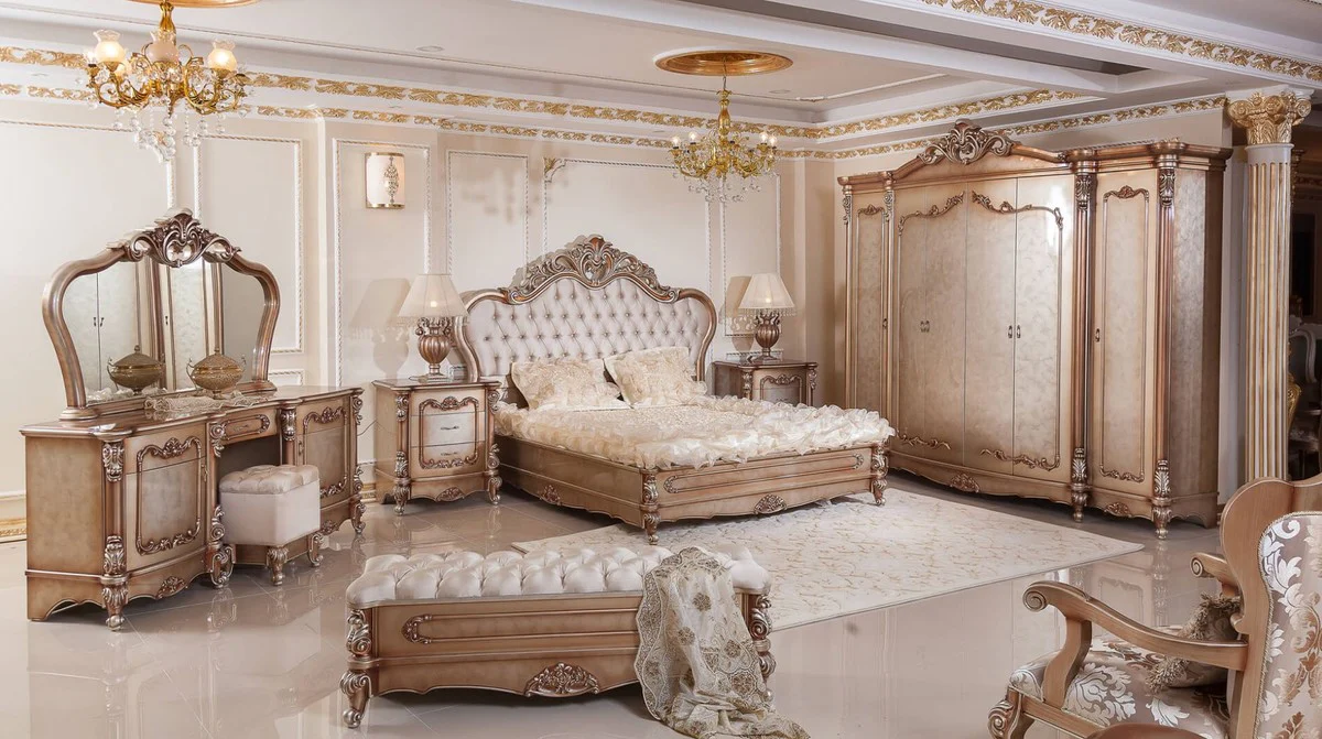 Luxury Baroque double bed gray / copper / silver - Magnificent solid wood bed - Luxury bedroom furniture in the Baroque style - Baroque furniture - Baroque furnishings - Noble & magnificent