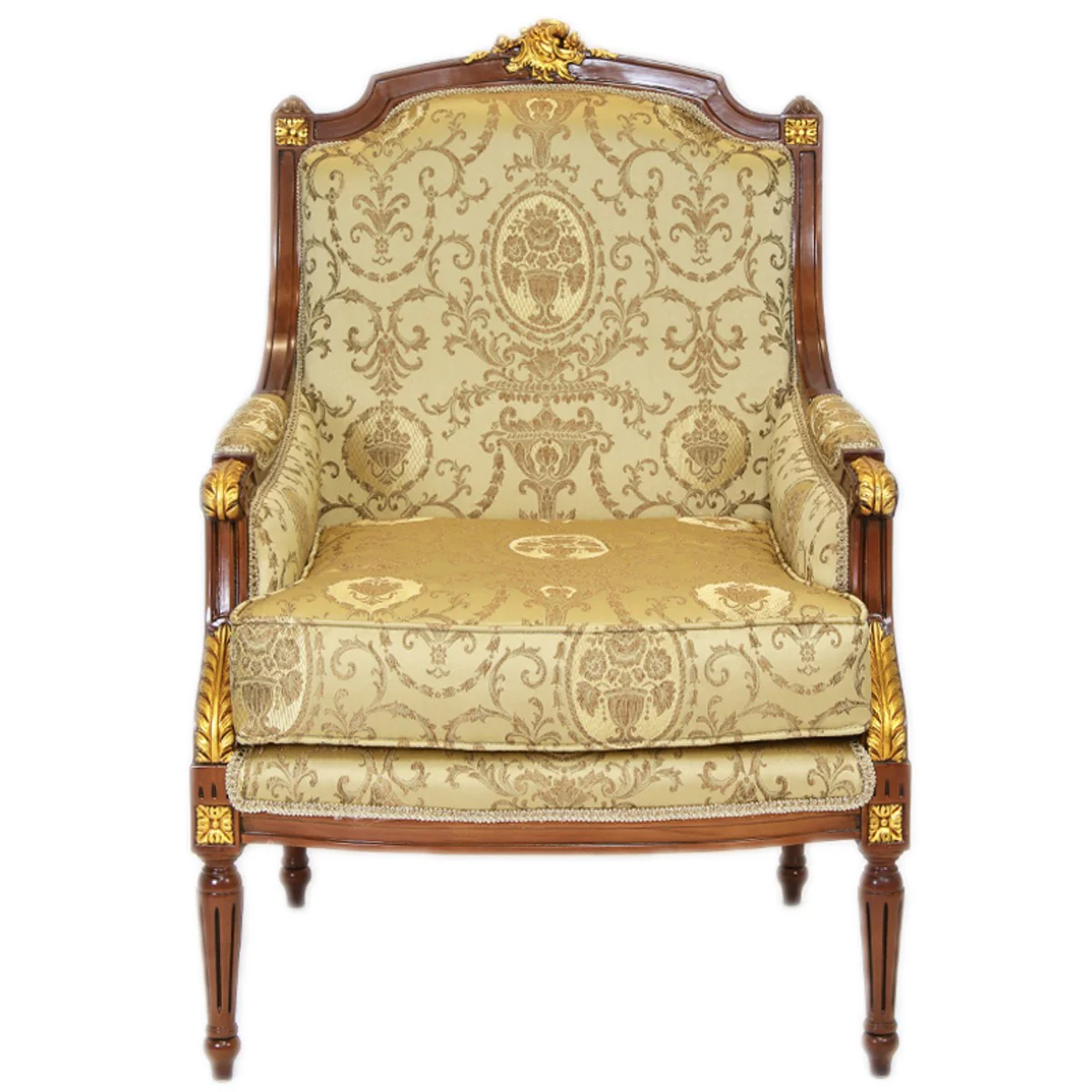 Baroque Lounge Throne Chair Empire Gold Pattern / Mahogany Brown / Gold - Ear Armchair - Wing Chair Tron Chair