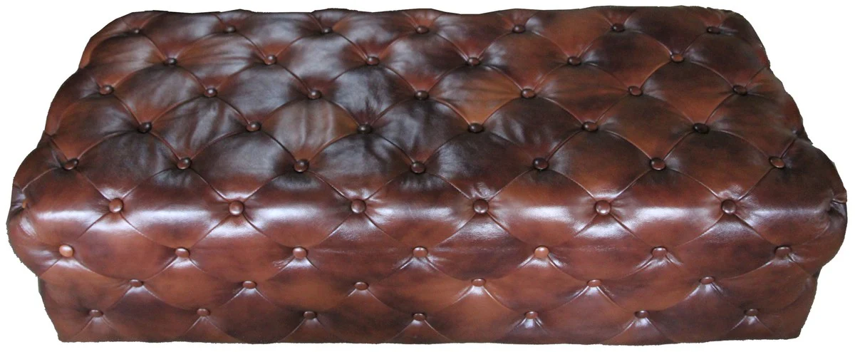 Luxury Chesterfield genuine leather footstool dark brown 140 x 60 x H. 42 cm - luxury furniture