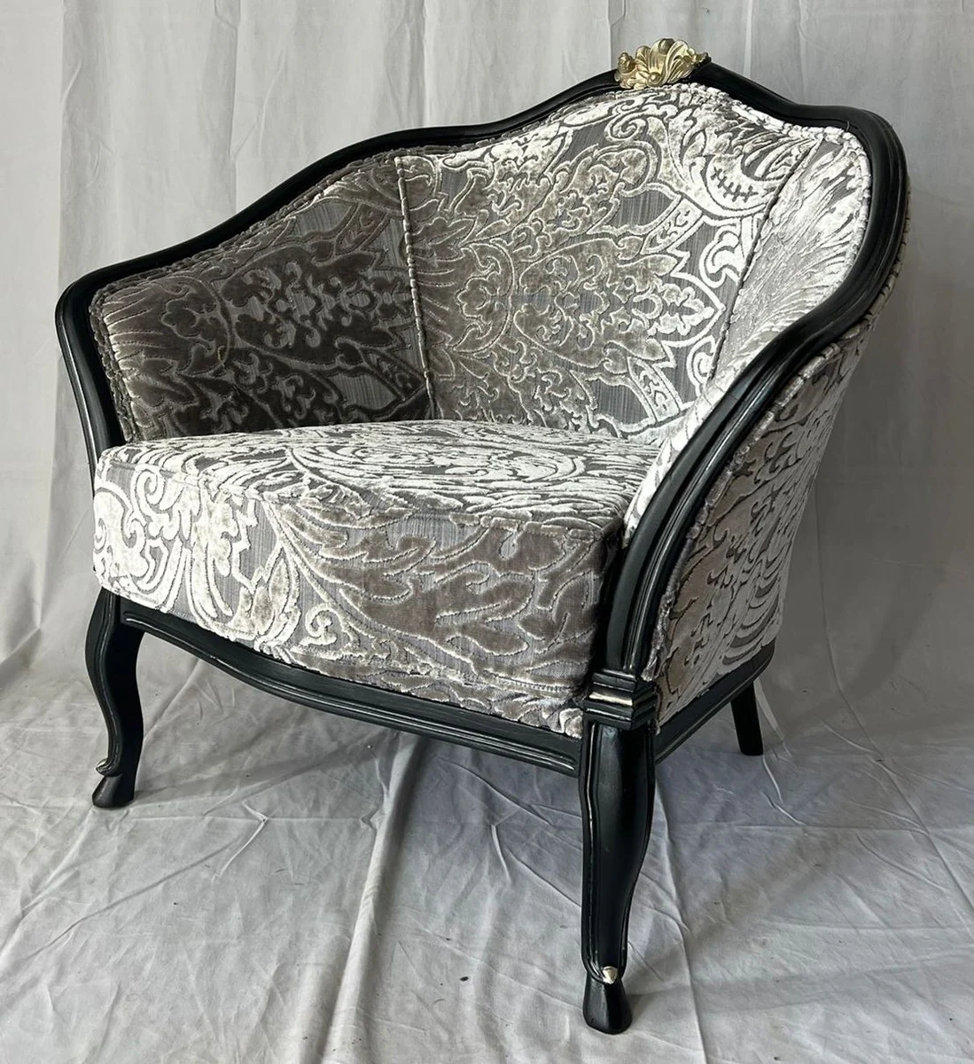 Luxury Baroque Salon Armchair Silver / Gray / Black / Gold - Baroque Furniture