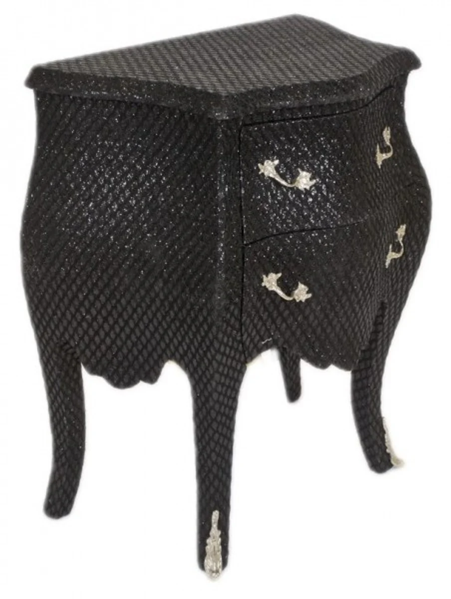 Baroque chest of drawers black / glitter look H 71 cm, W 60 cm, D 38 cm - bedside table chest of drawers