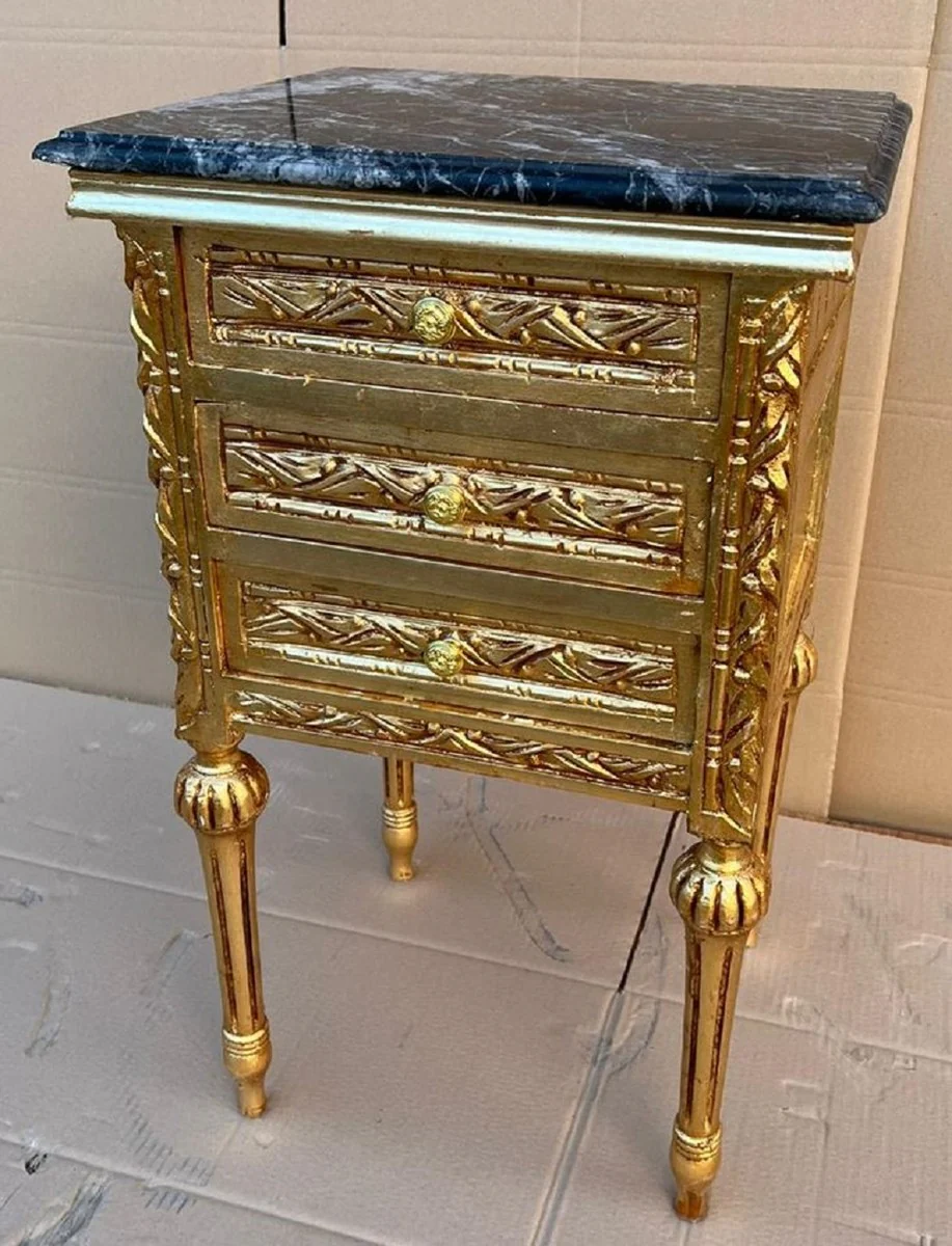 Baroque night dresser gold / black - Magnificent baroque style chest of drawers with 3 drawers and marble top - Baroque furniture - Bedroom furniture in the baroque style