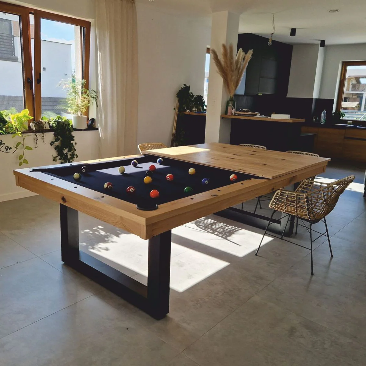 Luxury Pool Billiard Table / Dining Table 7ft Natural / Black
