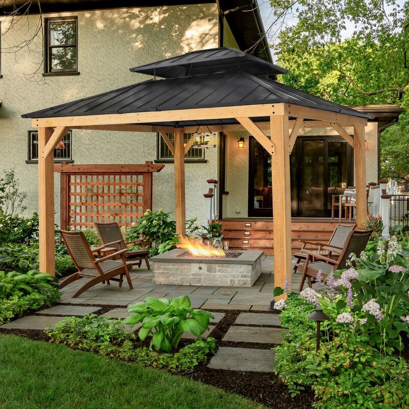 13 Ft. W X 11 Ft. D Solid Wood Patio Gazebo